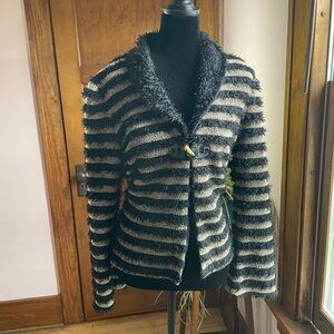 VTG Fuzzy Striped Cardigan Womens Medium Cozy Y2K Soft Knit Jacket Whimsigoth